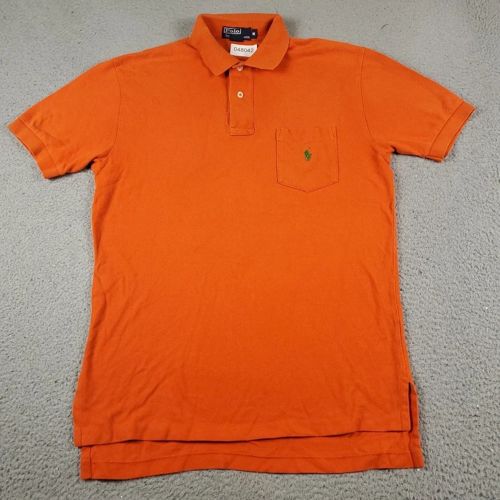 Ralph Lauren Polo Shirt Mens Size Medium Orange Pony Casual Short Sleeve *
